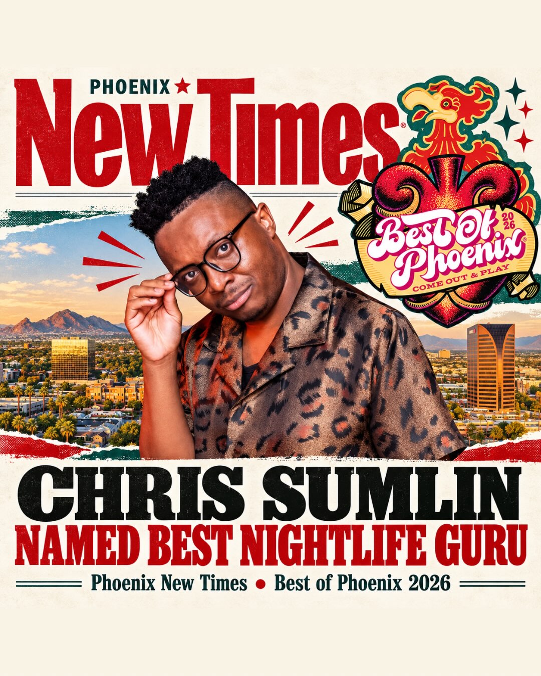Chris Sumlin’s Phoenix New Times Best of Phoenix 2026 Best Nightlife Guru award card