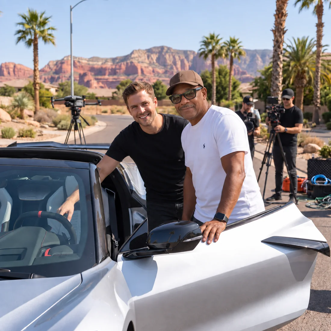 Content team photographing an automotive shoot in Arizona